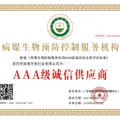 AAA级诚信供应商证书